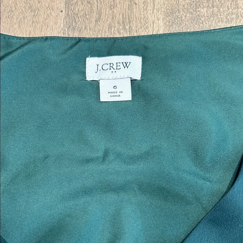 J. Crew Green satin Button-Front Blouse